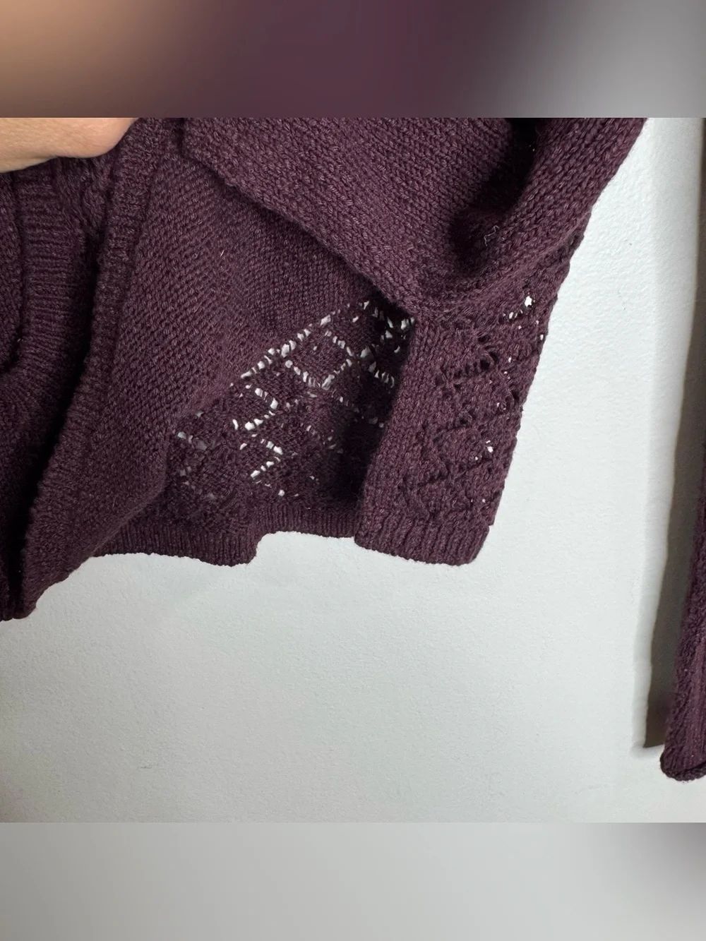 Free People Crochet Hooded Henley Sweater Plum Purple Cotton Blend Beach Small